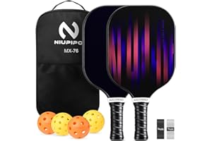 niupipo Pickleball Paddles Set of 2, USAPA Approved Pro Graphite Pickleball Rackets, Polypropylene Honeycomb Core, Cushion 4.72In Grip, 4 Balls, Portable Bag/Paddle Cover