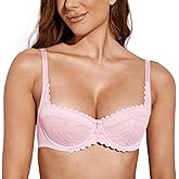 Deyllo Women's Balconette Push Up Bra Sexy Lace Lightly Padded Bra Underwire Demi Bras