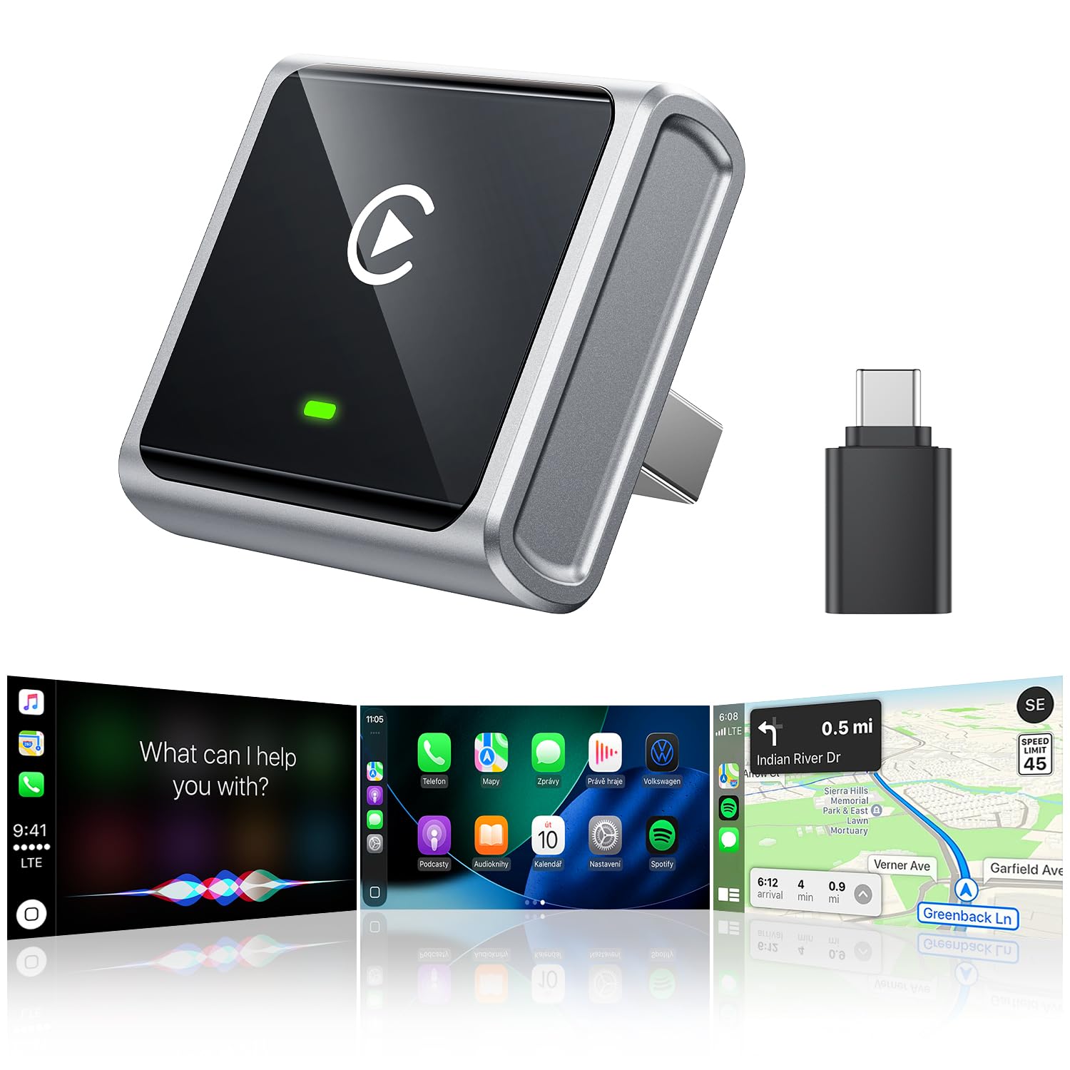 Photo 1 of 2026 Wireless CarPlay Adapter for Apple Only, Upgrade Mini Aluminium Car Play Adapter Converts Wired to Wireless CarPlay for iPhone, Plug & Play, Auto Connect Fast and Stable, with USB-C, Grey