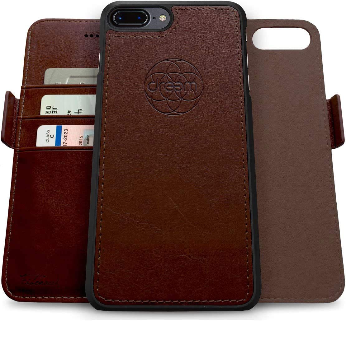 dreem Fibonacci 2-in-1 Wallet Case for Apple iPhone 8 Plus & 7 Plus - Luxury Vegan Leather, Magnetic Detachable Shockproof Phone Case, RFID Card Protection, 2-Way Flip Stand - Coffee — image 1