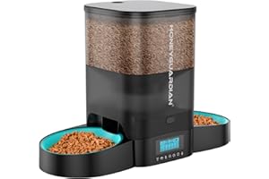 HoneyGuaridan Automatic Cat Feeder for Two Cats,3.5L Cat Food Dispenser with Slow Feeder Bowl,Timed Cat Feeder Programmable 1-6 Meals Control, Dual Power Supply,Desiccant Bag,10s Meal Call