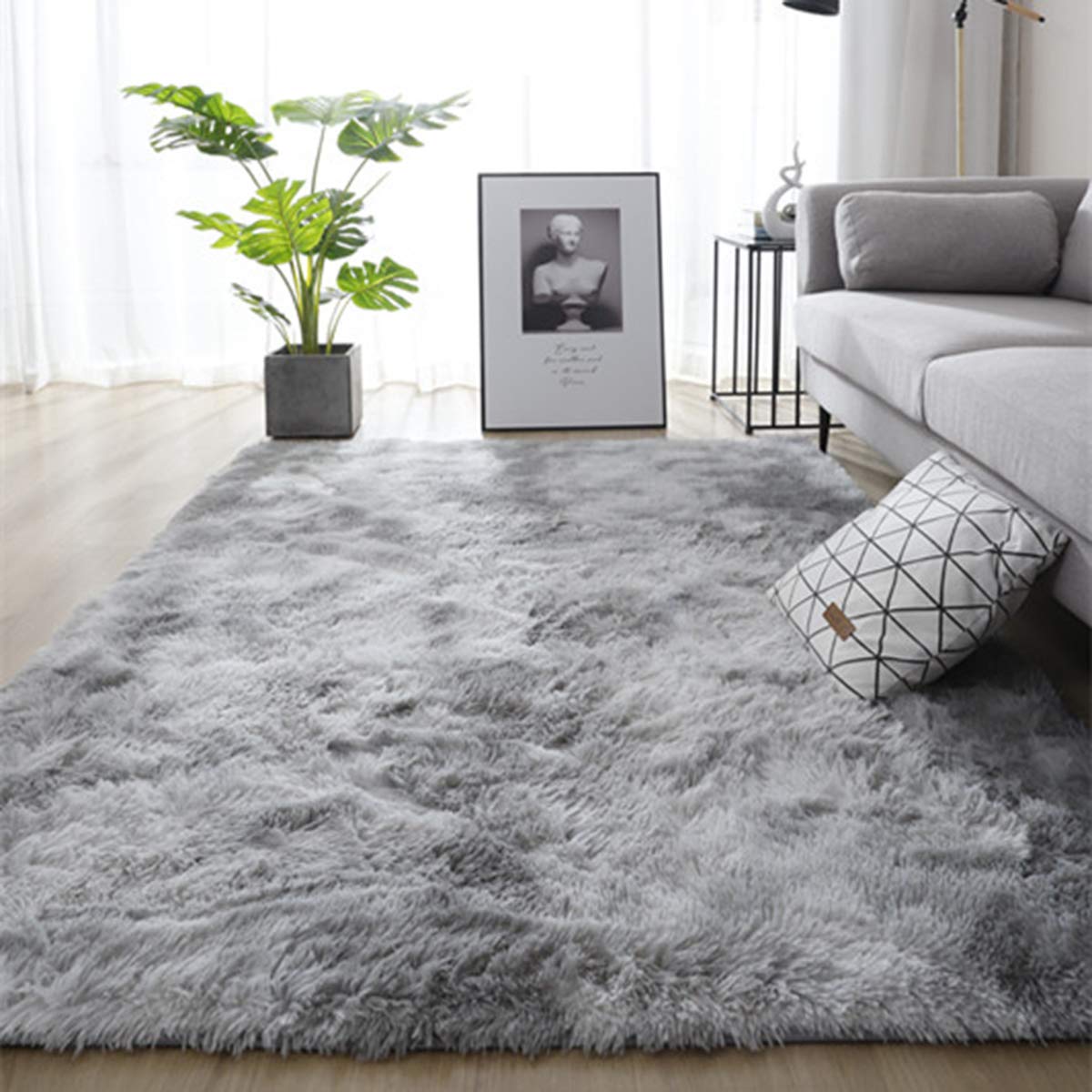 Leesentec Rugs Living Room Area Rug Soft Anti Slip Bedroom Carpet Fluffy Rug Shaggy Floor Mats Large Rugs for Living Room(Grey/White,120 x 160 cm)
