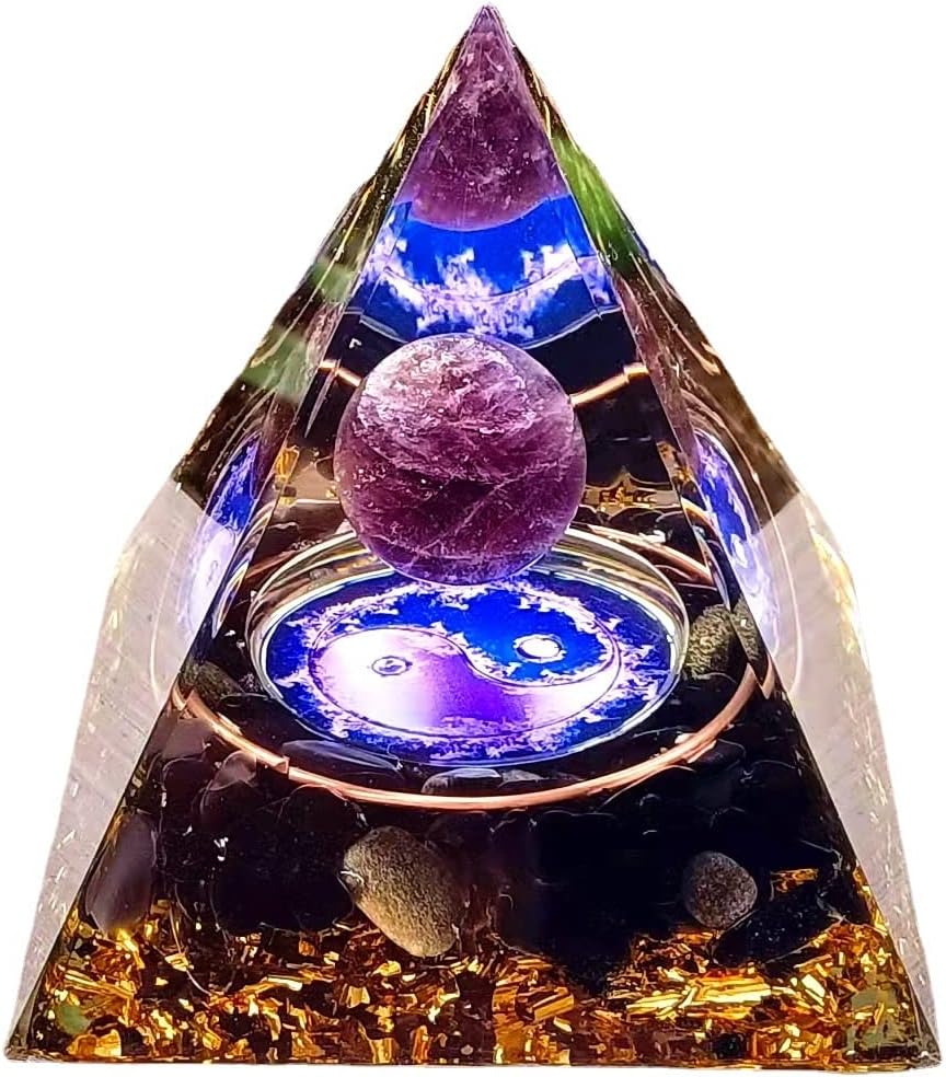 ycyingcheng Ogan Pyramid Obsidian Amethyst Energy Natural Protection Stone 6CM