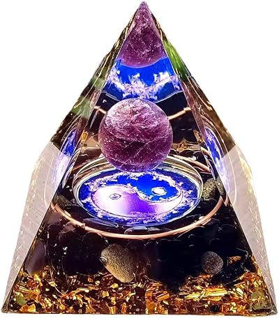 ycyingcheng Ogan Pyramid Obsidian Amethyst Energy Natural Protection Stone 6CM