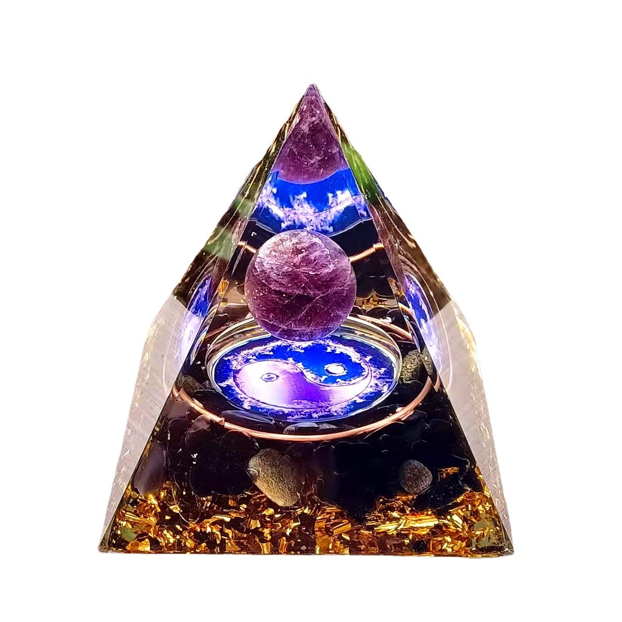 ycyingcheng Ogan Pyramid, Obsidian Amethyst Energy Natural Protection Stone, Taichi Negative Energy Remover Blessing Home Office Fengshui Ornaments Decoration, Pyramid Ogan Crystal Energy Tower, 6CM