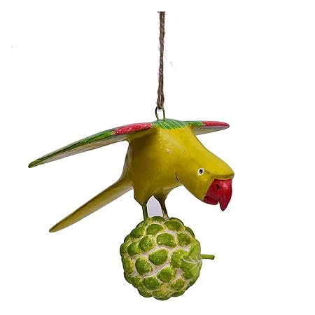 CINAGRO - Hanging Wooden Parrot Figurine for Garden & Home Decor. Pure Handmade Product Using Ponki Wood & Natural Colors