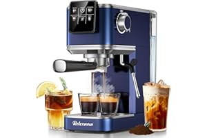 RELEXNOW Espresso Machine, 20 Bar Espresso Maker Milk Frother & LCD Panel, Hot & Iced Coffee Machine, Stainless Steel Espresso Coffee Machine with 41oz Water Tank for Cappuccino, Latte