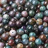 LAIDANLA Indian Agate 6mm Natural Stone Beads Round Loose Gemstone Stone Beads for DIY Bracelet Necklace Earrings Jewelry Making Polishing Genuine Real Beading Crystal 96PCS 2 Strand 32"
