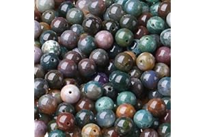 LAIDANLA Indian Agate 8mm Natural Stone Beads Round Loose Gemstone Stone Beads for DIY Bracelet Necklace Earrings Jewelry Making Polishing Genuine Real Stone Beading Crystal 96PCS 2 Strand 32"