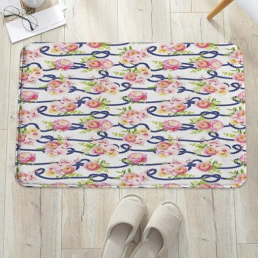 Alfombra de baño Antideslizante 60x100 cm,Azul marino y rubor, cuerda
