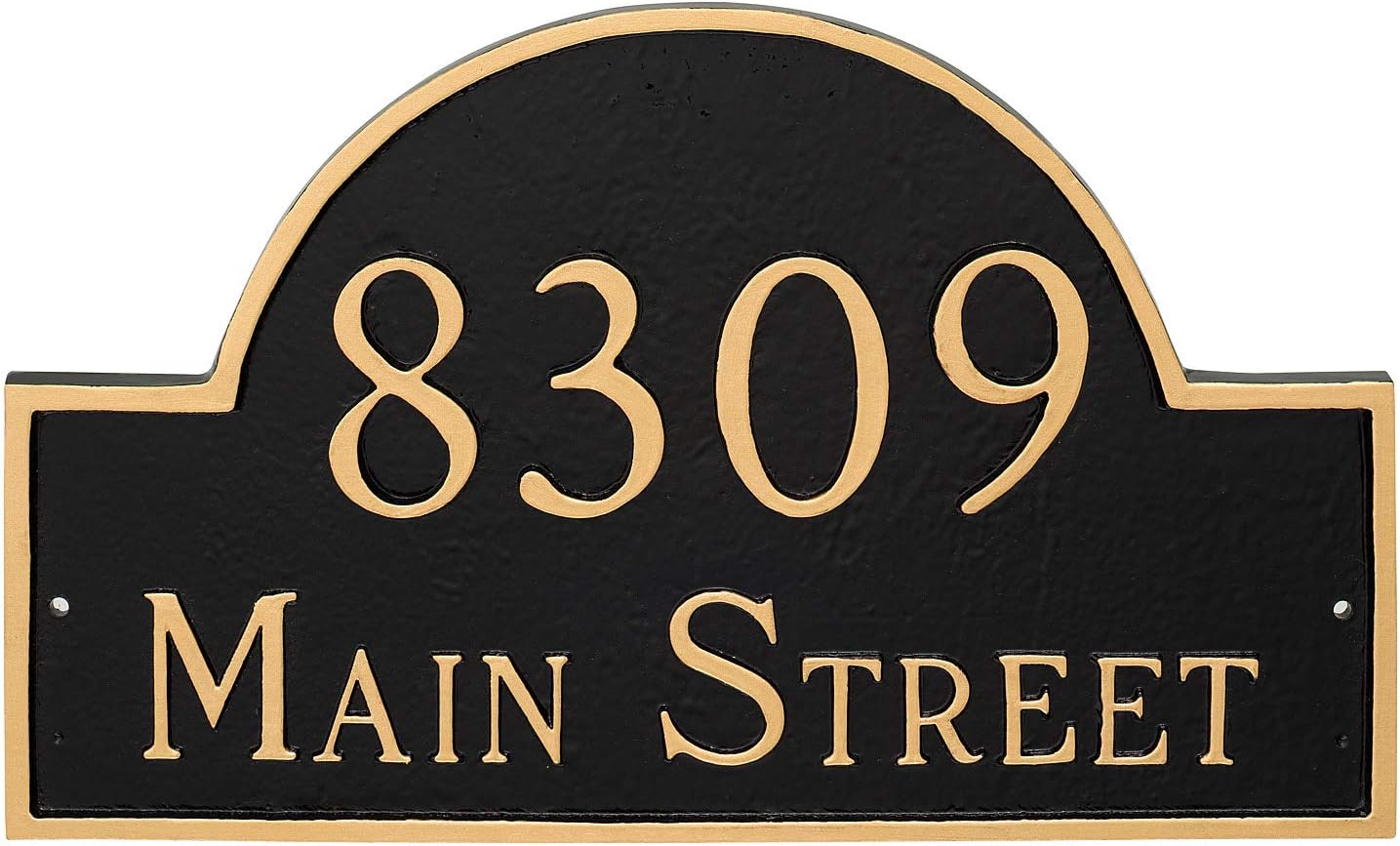 Address Signs - 16 Color Options, Address Number Store, Powder Coated Aluminum Arch Economy Series 2 Line Address Plaque, Serif Font, Up to 20 Characters
