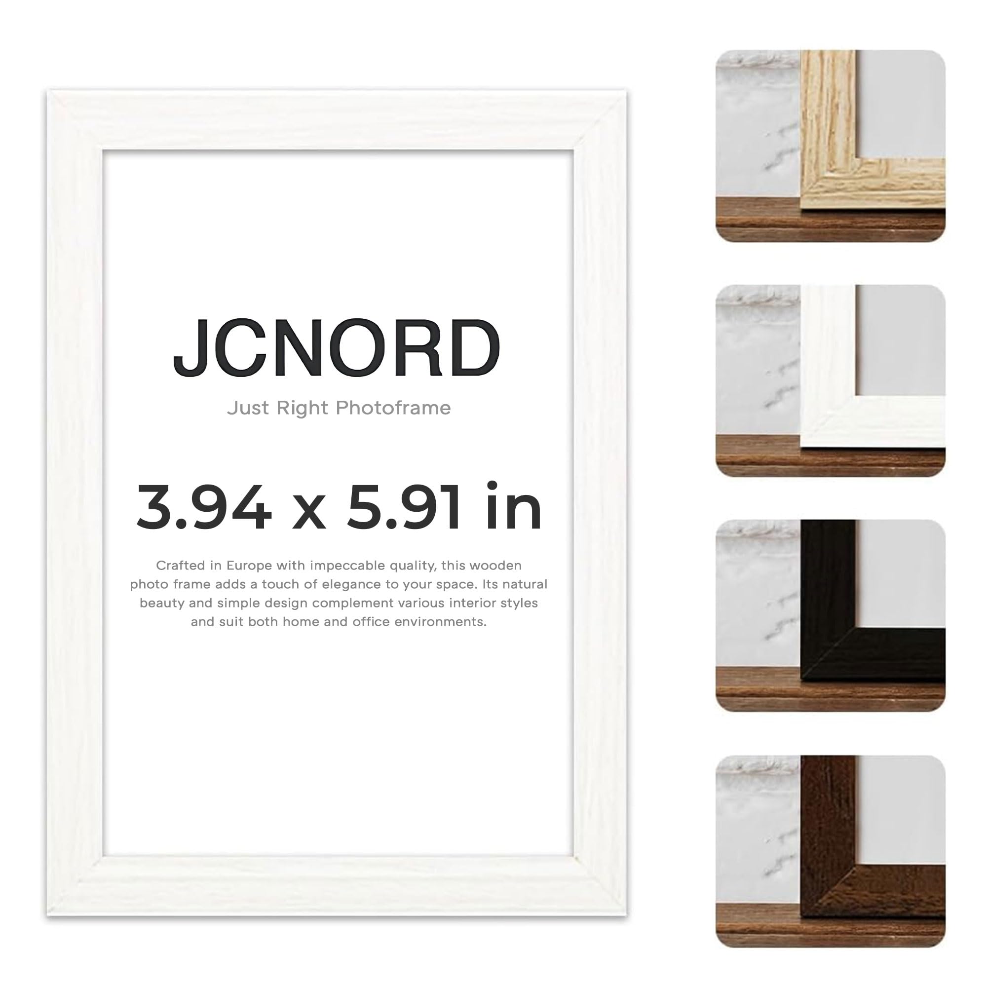 JCNORD White MDF Wooden Picture Frame 6x4 inches (10x15 cm) with Shatterproof Acrylic Glass | Modern Photo Frame for Walls and Tables