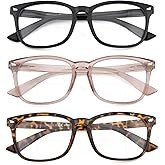 Caeyer 3 Pack Bifocal Reading Glasses For Women Men PC Rectangle Frame Anti Blue-ray Multifocal Readers with Spring Hinge