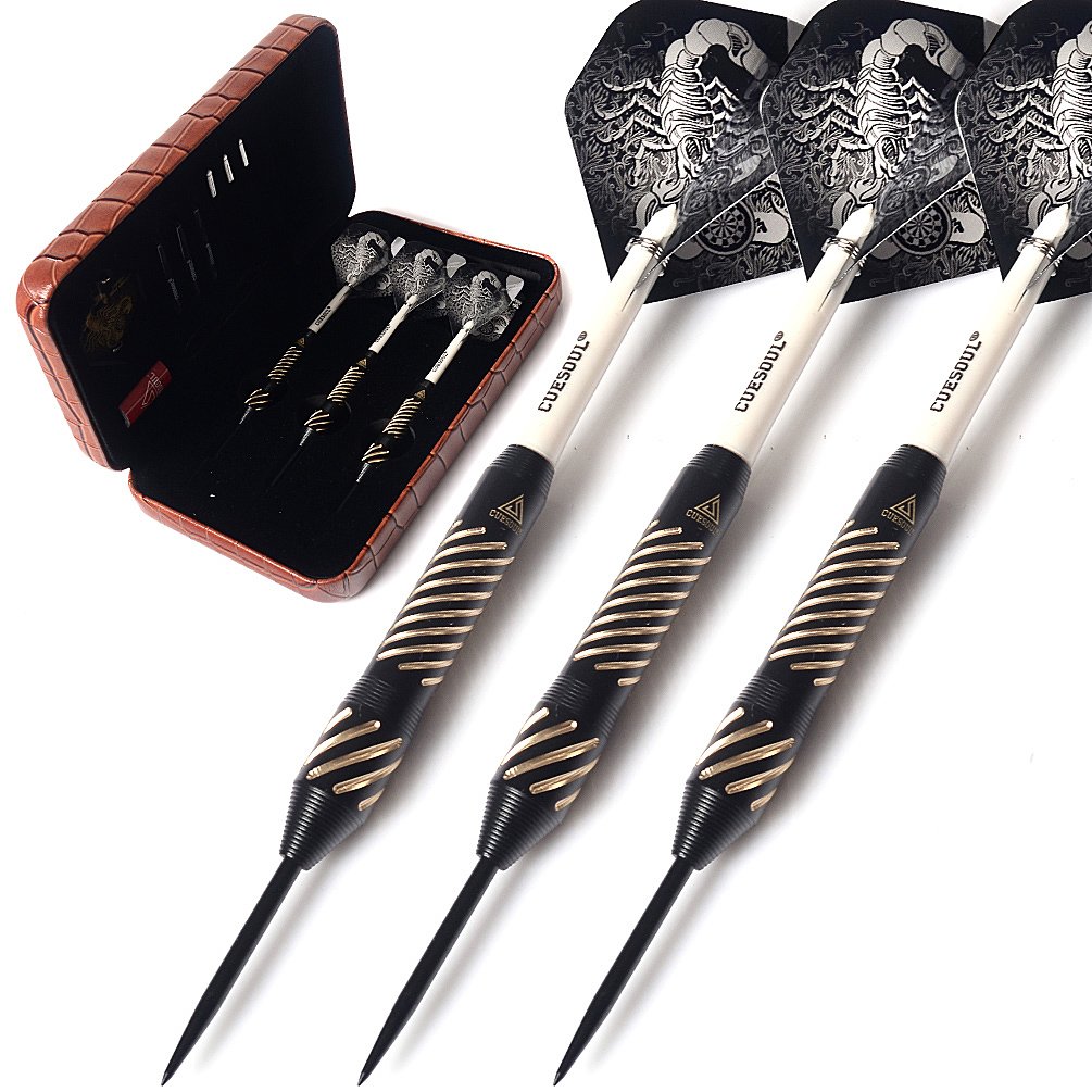 CUESOUL Black Scorpion Series 20g/22g/24g Professional Steel Tip Darts Set Brass Barrels Shockproof Deluxe PU Carry Case for Pub, Game Room & League Play(HX-SL-F3106L)