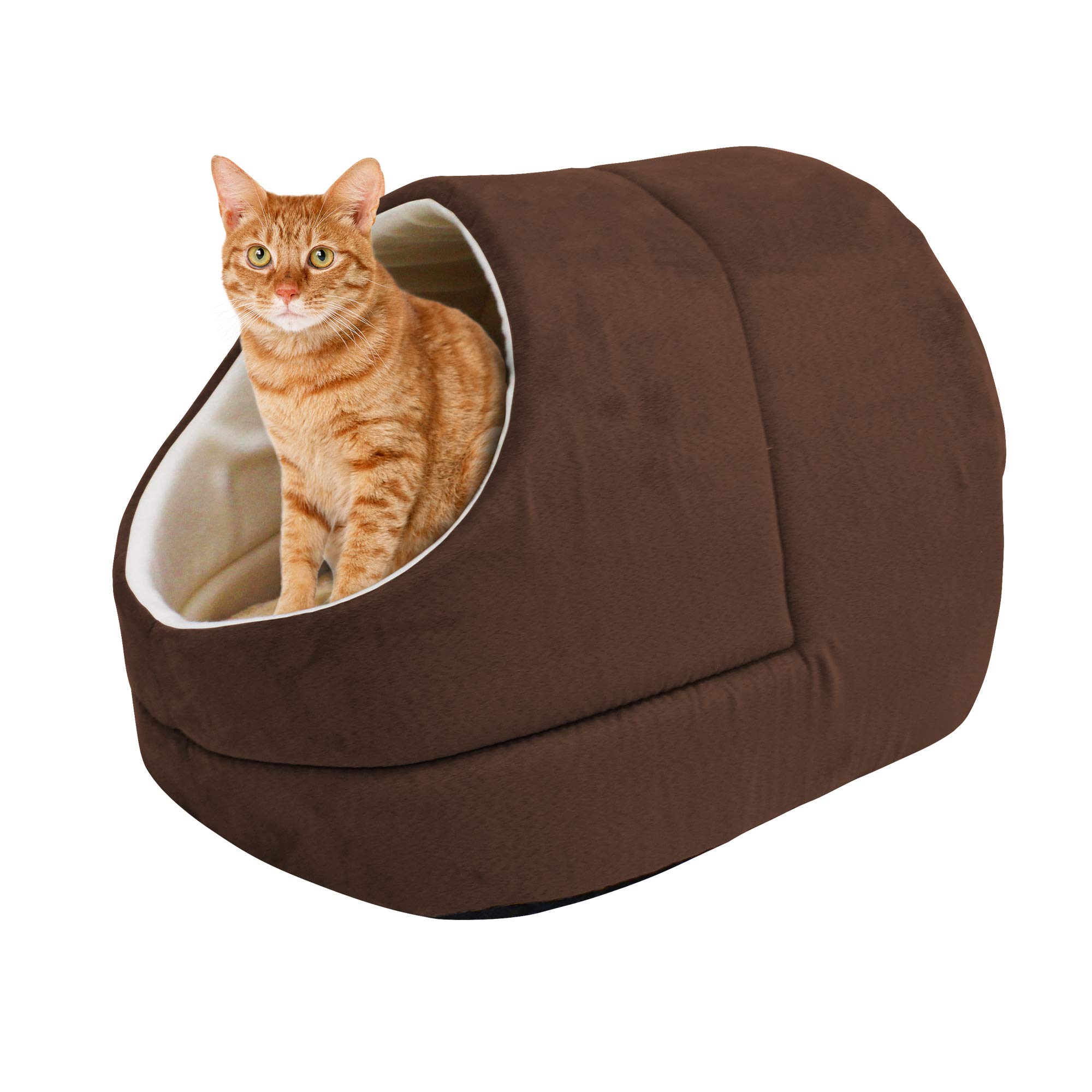 Cat Cave for Cat and Warming Burrow Cat Bed, Pet Hideway Sleeping Cuddle Cave (Brown-2)