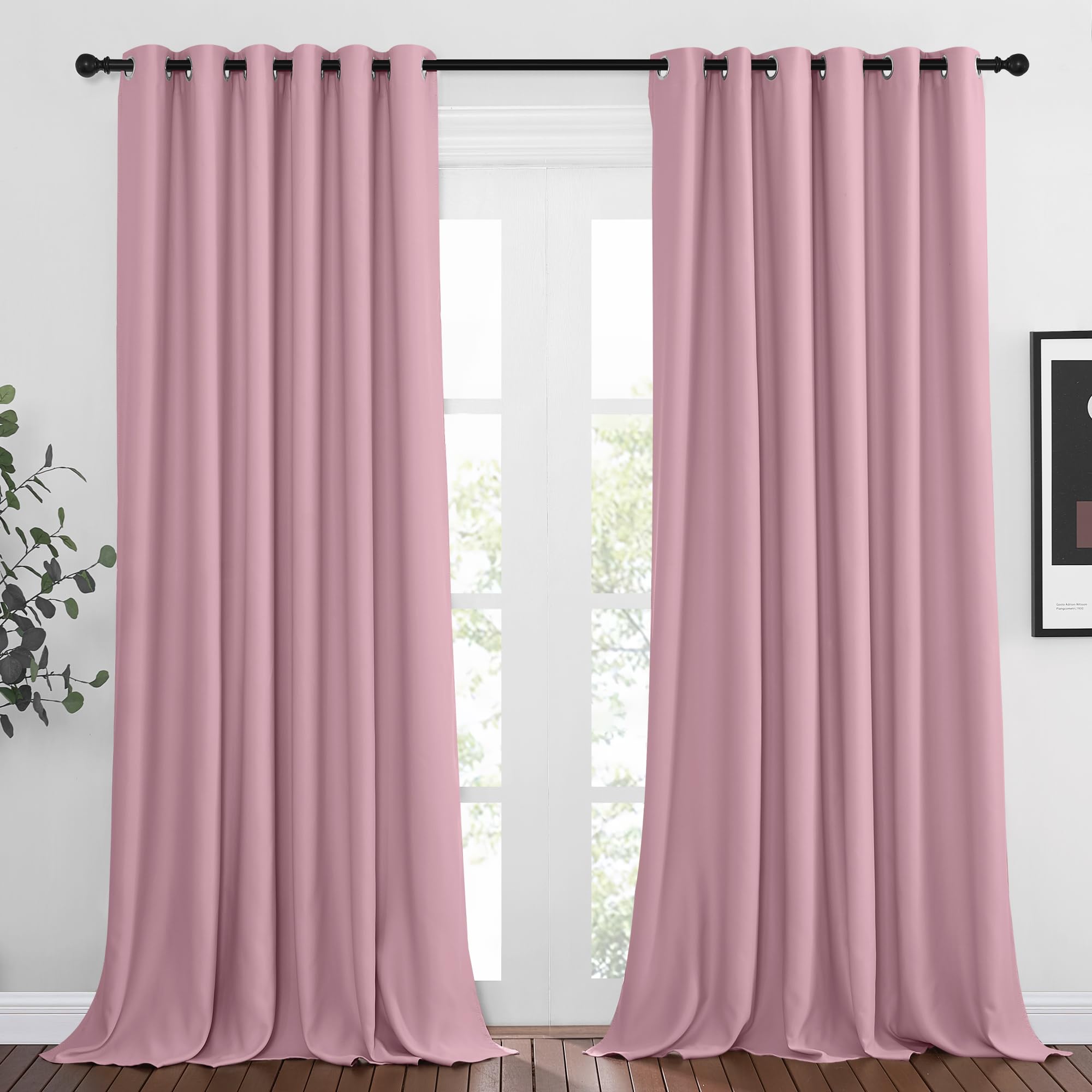 NICETOWN Room Darkening Grommet Curtain Panels - Living Room Curtains Thermal Insulated Window Treatments Privacy Draperies for Patio (W80 x L108, Crystal Pink, 1 Pair) Image