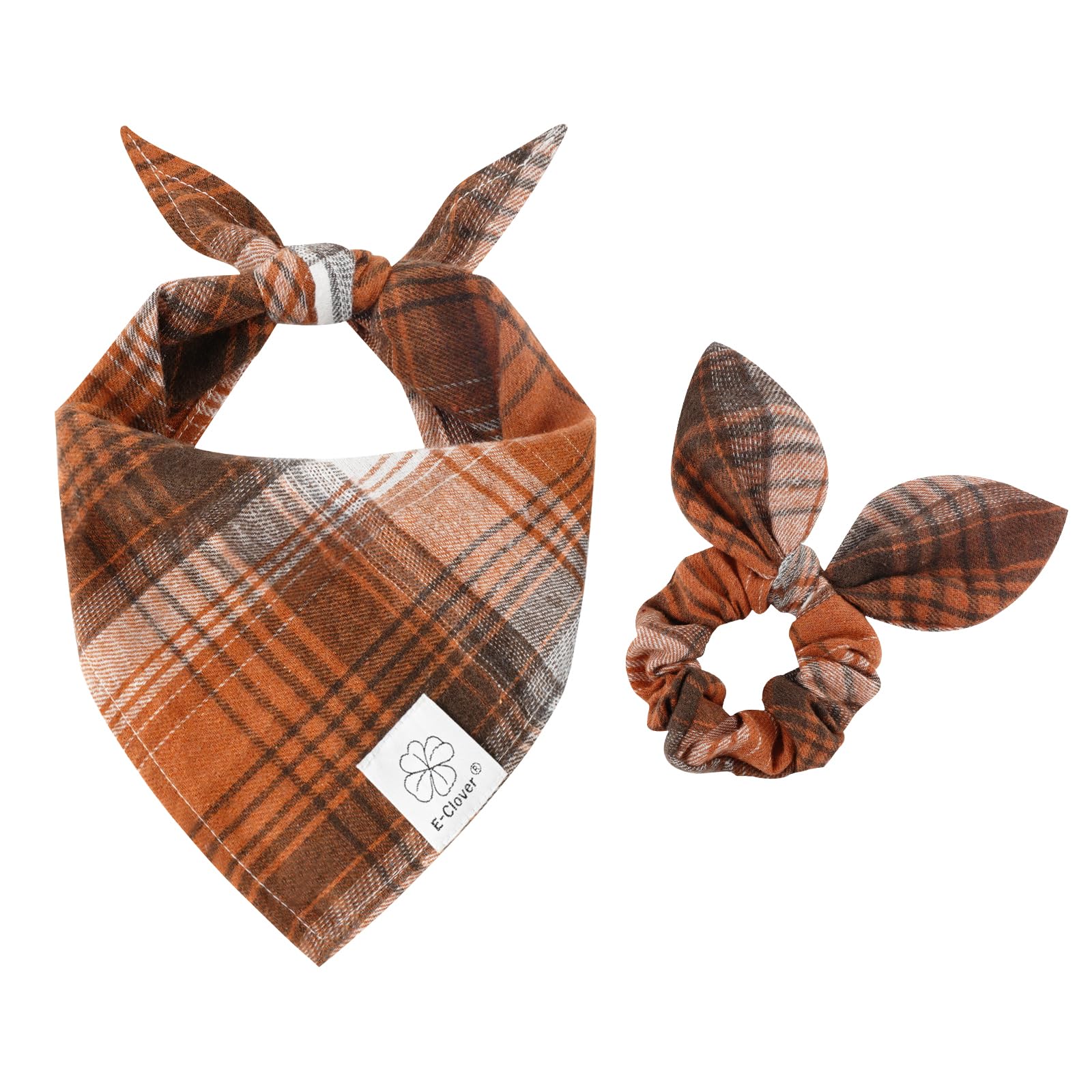 Photo 1 of E-Clover Fall Dog Bandana & Matching Scrunchie-Christmas Dog Bandana Triangle Plaid Pet Scarf Bib for Medium Large Dogs Girl Boy Owner Gift