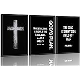 3Pcs Jesus Cross Canvas Wall Art Black and White Scripture Poster Christian Inspirational Painting Picture Catholic Religious Bible Wall Decor for Church Prayer Room Office Living Room, Unframed