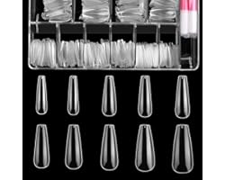 Beetles Long Coffin Fake Nail Tips - 500Pcs Acrylic Press on Nails Clear Artificial False Nails with Nail Glues for Acrylic N