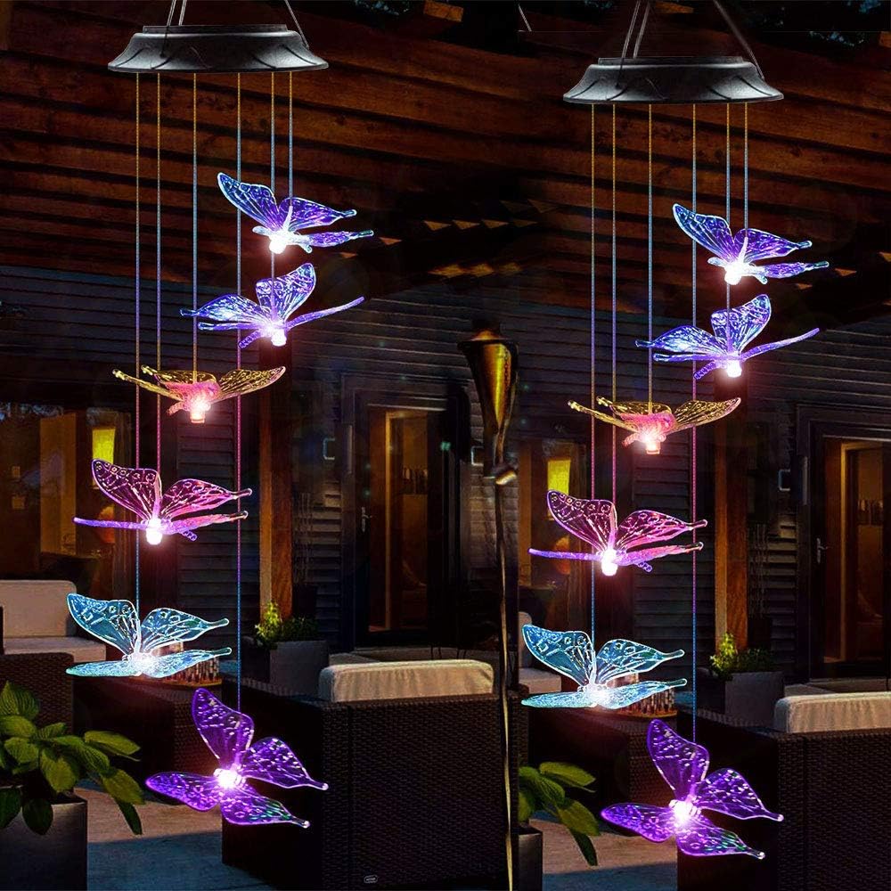 N-A Outdoor Wind Chime, Solar Lights Chimes Butterfly Wind Chimes Color Changing Solar Power Wind Chime Outdoor Decor, Yard Decorations Solar Light Mobile Unique Wind Chimes, Wind Bell Light（2pack） : Garden & Outdoor