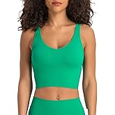 altiland V Neck Longline Sports Bra for Women, Padded Workout Yoga Cropped Tank with Medium Support