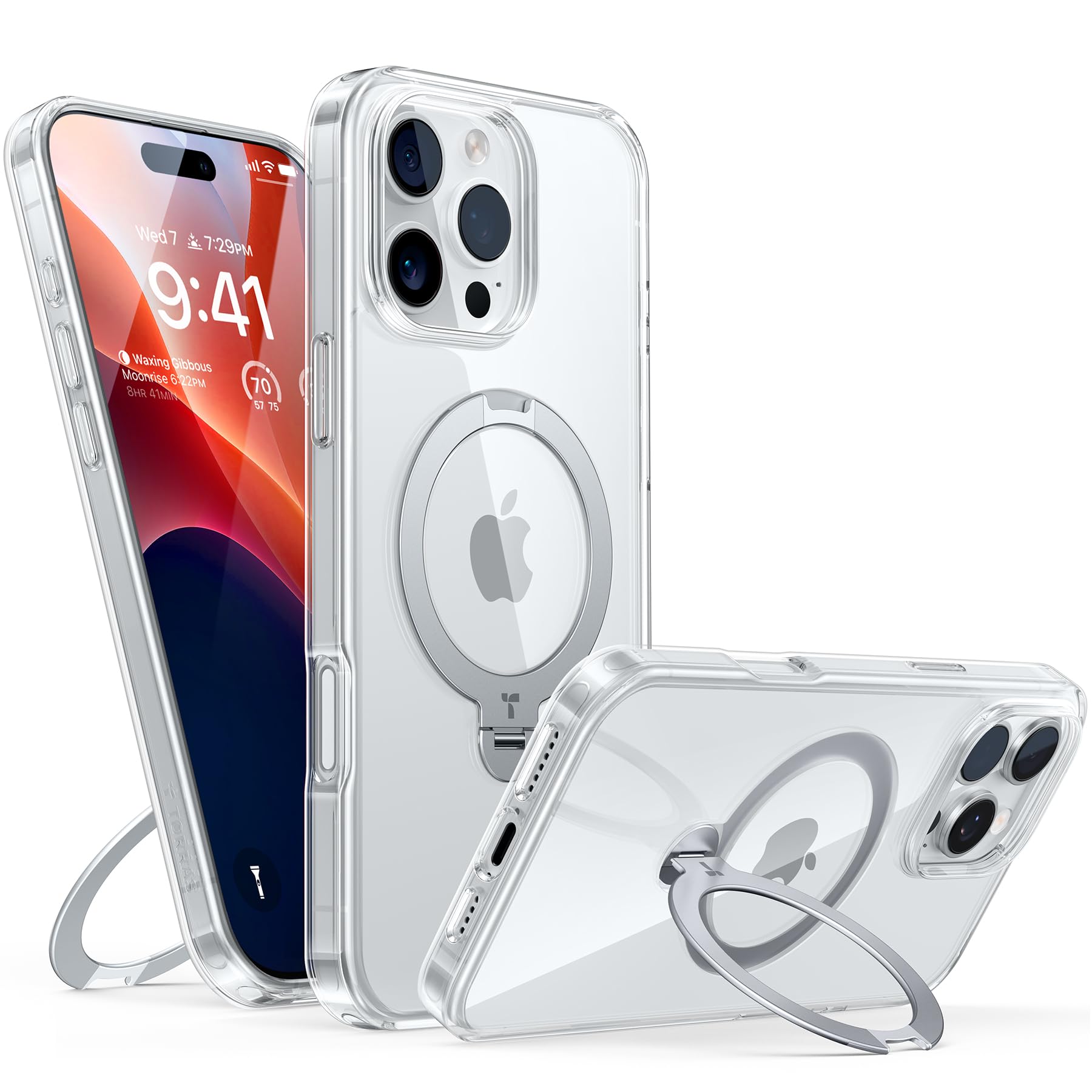 TORRAS 360° Spin Magnetic Stand for iPhone 16 Pro Max Case, Compatible with Magsafe,12FT Military Grade Shockproof, Slim Protective for iPhone 16 Pro Max Case, Clear