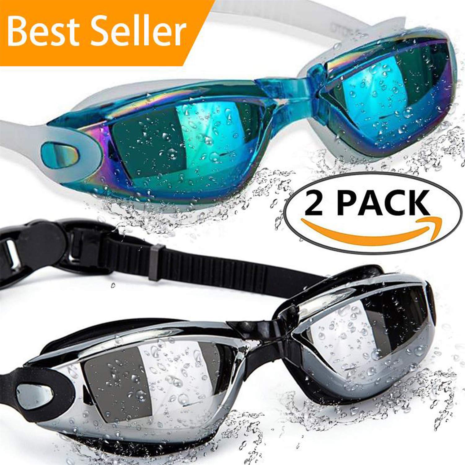 ALLPAIPAI Swimming Goggles Swim Goggles, Pack of 2 Professional Anti Fog No Leaking UV Protection Wide View Swim Goggles for Women Men Adult Youth Kids