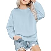 Arshiner Girls Crewneck Sweatshirt Long Sleeve Pullover Tops Drop Shoulder Sweatshirts Side Split for 5-14 Years