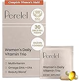 Perelel Womens Daily Vitamin Trio, Multivitamin, Omega 3 DHA, &amp; Biotin | Multivitamin &amp; Beauty Blend Supplements for Nutrient Support &amp; Overall Wellness, Gluten Free, Non-GMO, 30 Daily Pill Packs