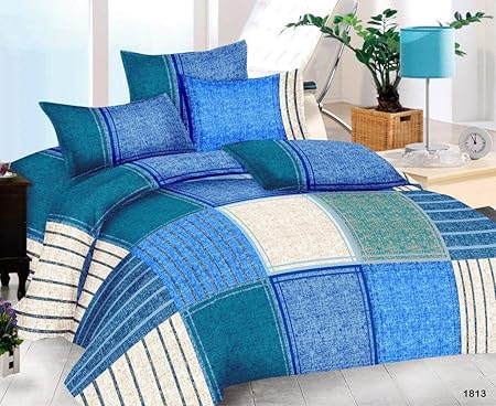 The Intellect Bazaar 152 Tc Cotton Fitted Elastic Bedsheet With 2 Pillow Covers, Blue