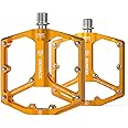 Road/Mountain Bike Pedals - 3 Bearings Bicycle Pedals - 9/16” CNC Machined Flat Pedals with Removable Anti-Skid Nails