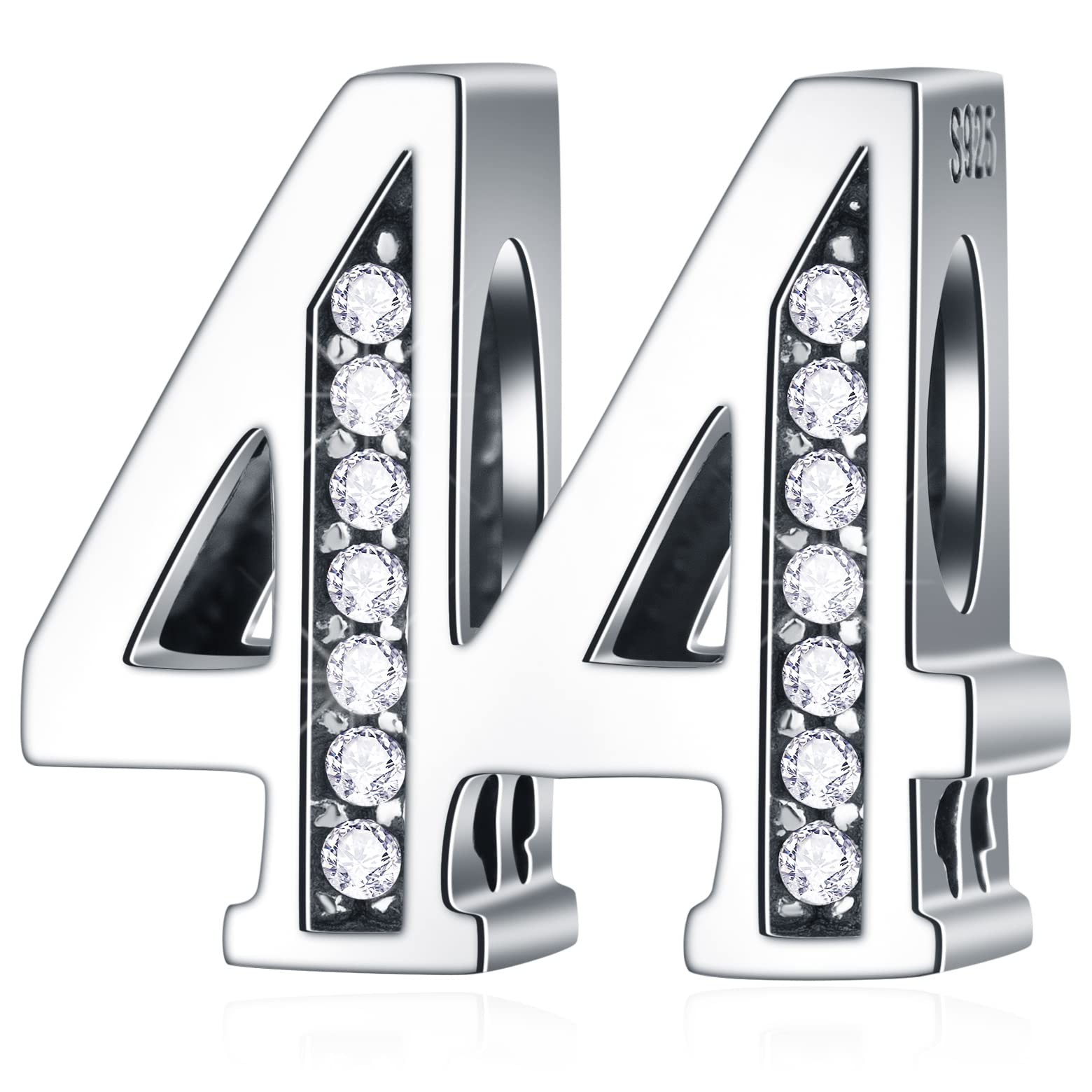 44 Birthday Charms fits Pandora Milestone Bracelet, 925 Sterling Silver 44th Anniversary Beads with CZ Birthstones, Number 44 Years Old Gifts for Couple/Wife/Husband