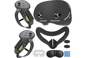 MLEMONVR 7in1 VR Silicone Cover Set Accessories Compatible with Meta/Oculus Quest 3s Included Upgrade Battery Opening Controller Grips, Headset Shell Cover Silicone Face Cover (Black)