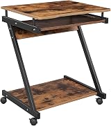 VASAGLE Songmics Z Shape Computer Desk 60x48x73 cm Vintage Brown Wheels