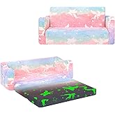 alldomess Kids Couch Extra Large,Glow in The Dark 2-in-1 Folding Kids Sofa Bed for Girls,2 Seats Convertible Sleeper Lounger Toddler Couch for Children Bedroom Playroom Nursery,Unicorn