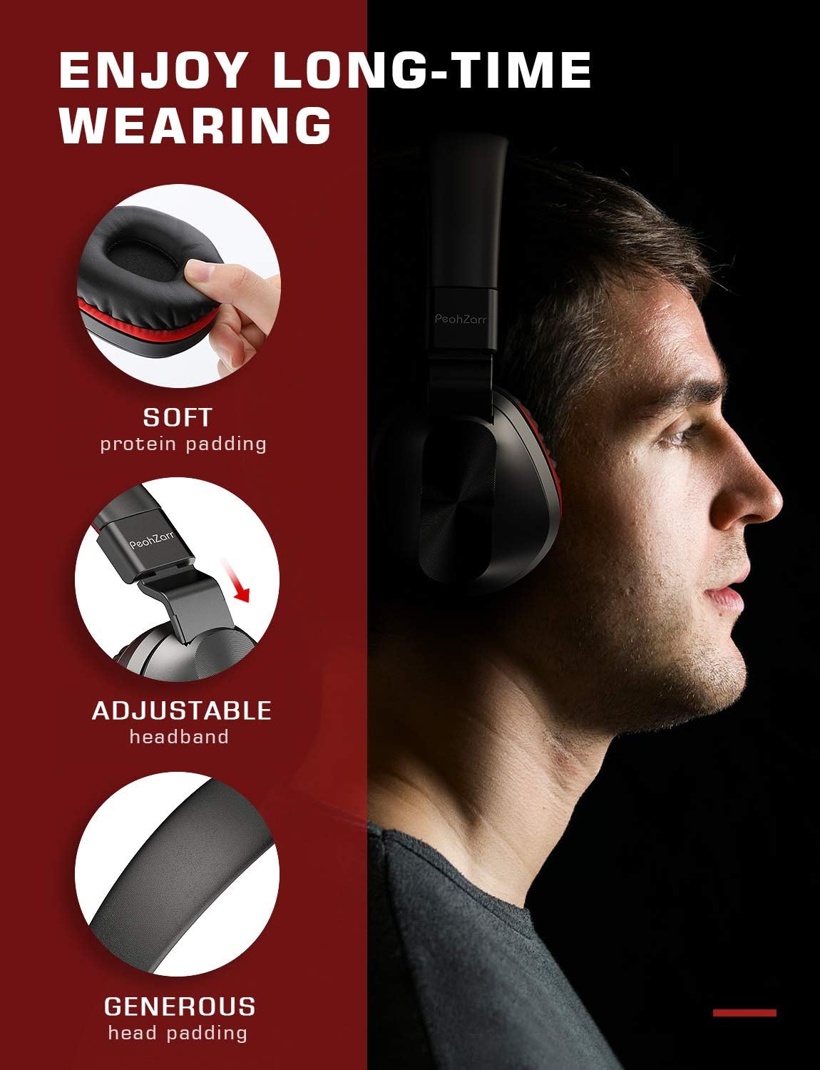 PeohZarr On-Ear Headphones with Microphone, Lightweight Folding Stereo Bass Headphones with 1.5M Tangle Free Cord, Portable Wired Headphones for Smartphone Tablet Laptop Computer MP3/4: Electronics
