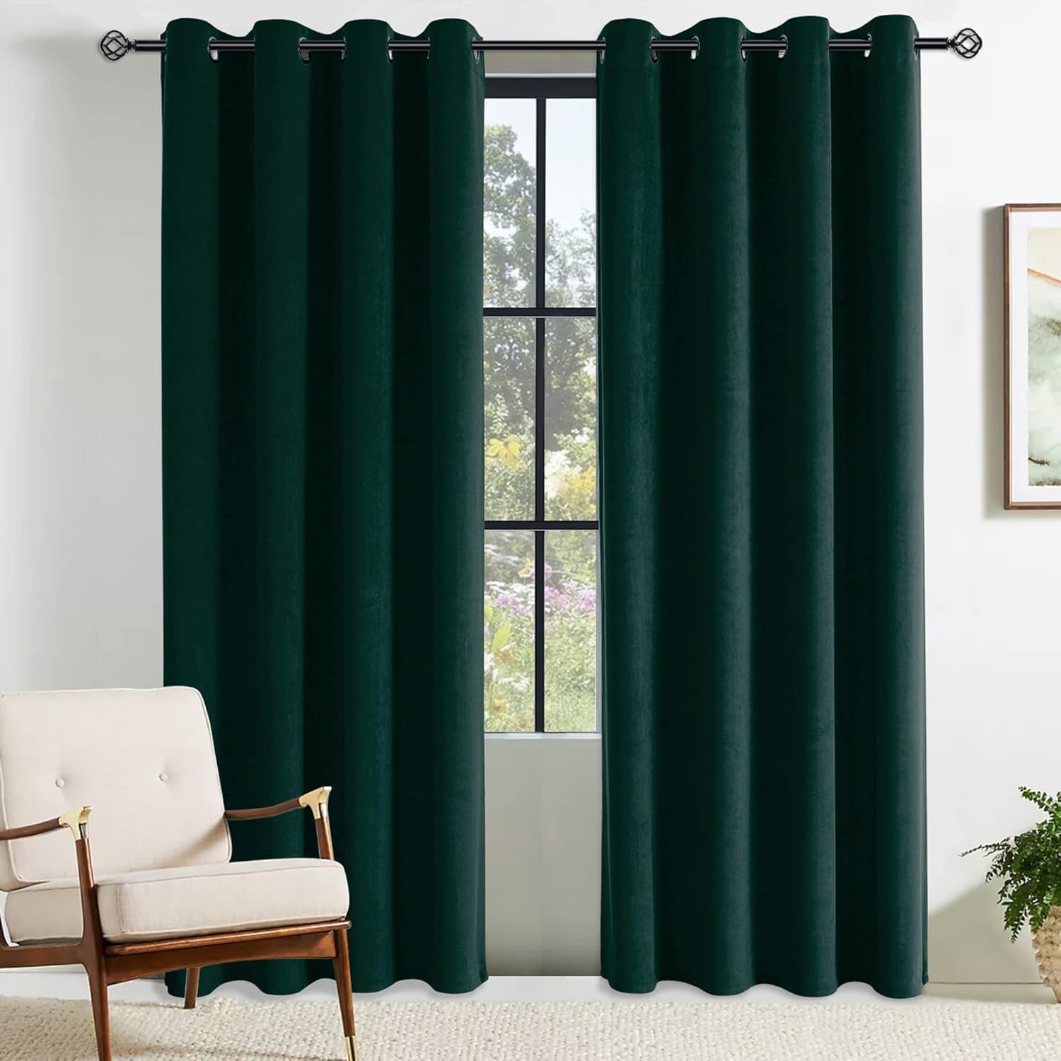 CUCRAF Velvet Blackout Curtains for Bedroom Thermal Insulated 55" x 88"(W x L) Dark Green 2 Panels Ring Top Eyelet Soundproof Curtain Kidsroom and Living Room