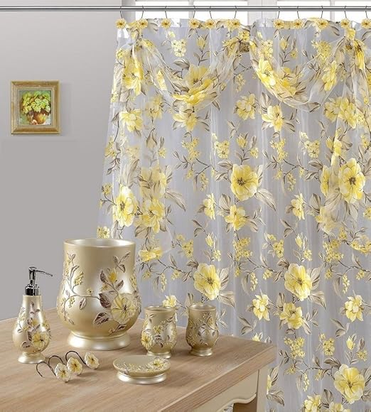 Amazon Com 7 Piece Melrose Yellow Shower Curtain And Resin