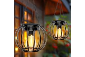 NESSTU Solar Lanterns Outdoor Waterproof: 2 Pack Metal Hanging Solar Lights for Outside Garden Decor, Solar Garden Lantern Decorative Lights for Tree Yard Patio Table Pathway Wall Decorations