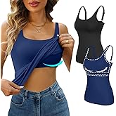 V FOR CITY Tank Top for Women with Shelf Bra Cotton Adjustable Wide Strap Camisole Basic Cami Shirts 2 Pack