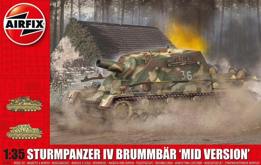 Airfix Model Set - A1376 Sturmpanzer IV Brummbar (Mid Version) Model Building Kit - Plastic Model Tank Kits for Adults & Children 8+, Set Includes Sprues & Decals - 1:35 Scale Model