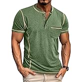Angbater Men’s Henley Shirts Short Sleeve Casual Button Basic Tee Shirts Summer Lightweight T Shirts with Pocket