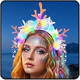 JEAIRTS Light Up Mermaid Headband Glow Shell Hair Band Led Pearl Starfish Costume Hair Accessories for Women