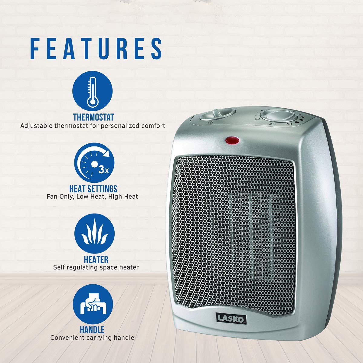 Lasko 754200 Ceramic Portable Space Heater with Adjustable Thermostat