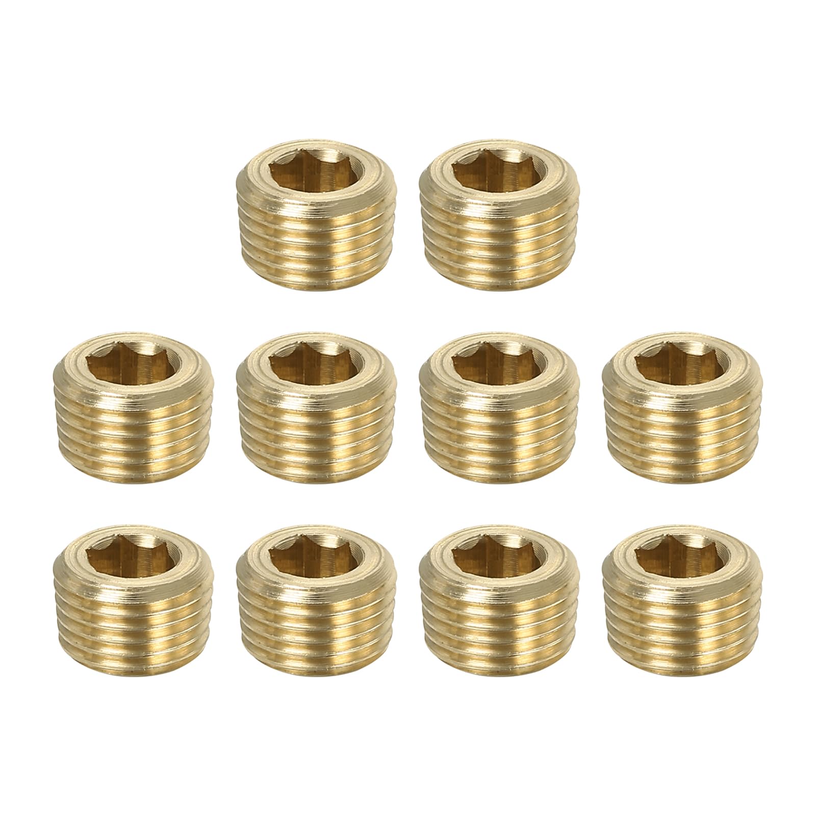 PATIKIL 1/8 inch Male NPT Pipe Plug Internal Hex Thread Socket, 10 Pack Hex Counter Sunk Solid Brass Pipe Plug Fitting Set for Pipe Air Tanks