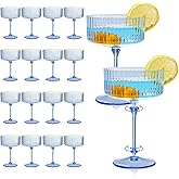 XUWAIDSGN 24 Pcs Champagne Martini Glasses 9 Oz with Gilded Removable Gold Rim Coupe Glasses Pink Martini Glasses Plastic Mimosa Vintage Coupe Glasses Set For Wedding Anniversary (24, Clear Blue)