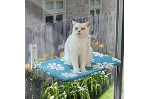 Yaning Cat Window Perch, Foldable Cat Window Hammock with Cute 3D Textured Flower Cover and Strong Suction Cups, Cordless Cat Window Seat Bed for Indoor Cats (Blue, Large)