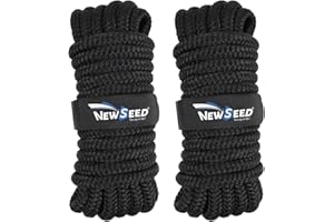 MALZE-NEWSEED Dock Lines 2 Pack 3/8" x 25' Double Braided Nylon Boat Rope with 12" Eyelets, Marine Grade Premium Mooring Lines for Docking, Black