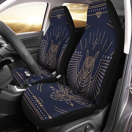 Amazon Semtomn フロントカーシートカバー 2枚セット ヴィンテージ 薄型 フクロウ ラベル レトロ バッジ エンブレム 記章 ほとんどの車 トラック Suv バンに適合 ピンク Wvx シートクッション 車 バイク