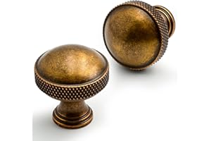 Asimerdeco AR012 10 Pack Antique Brass Knurled Cabinet Knobs Single Hole Cabinet Pulls Round Kitchen Cabinet Knobs
